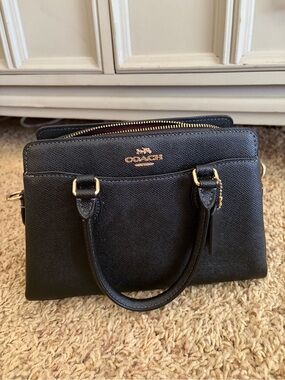 Coach Black Leather Satchel with Gold-Tone Logo